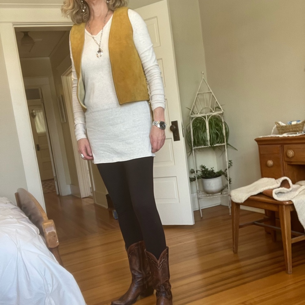 Shearling tan leather vintage cowgirl vest with side lacing